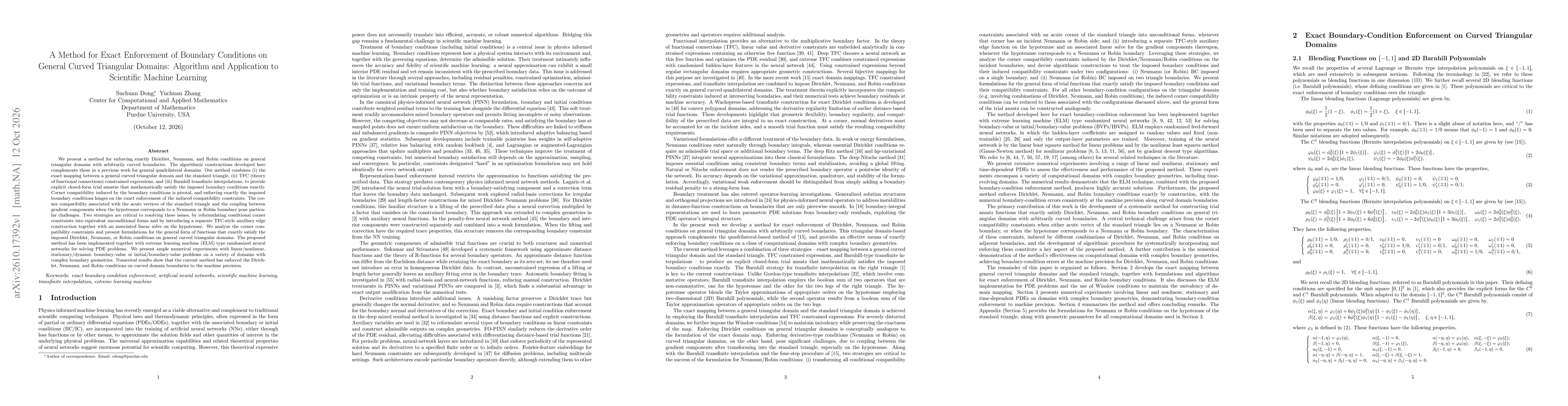 Thumbnail for A Method for Exact Enforcement of Boundary Conditions on General Curved Triangular Domains: Algorithm and Application to Scientific Machine Learning