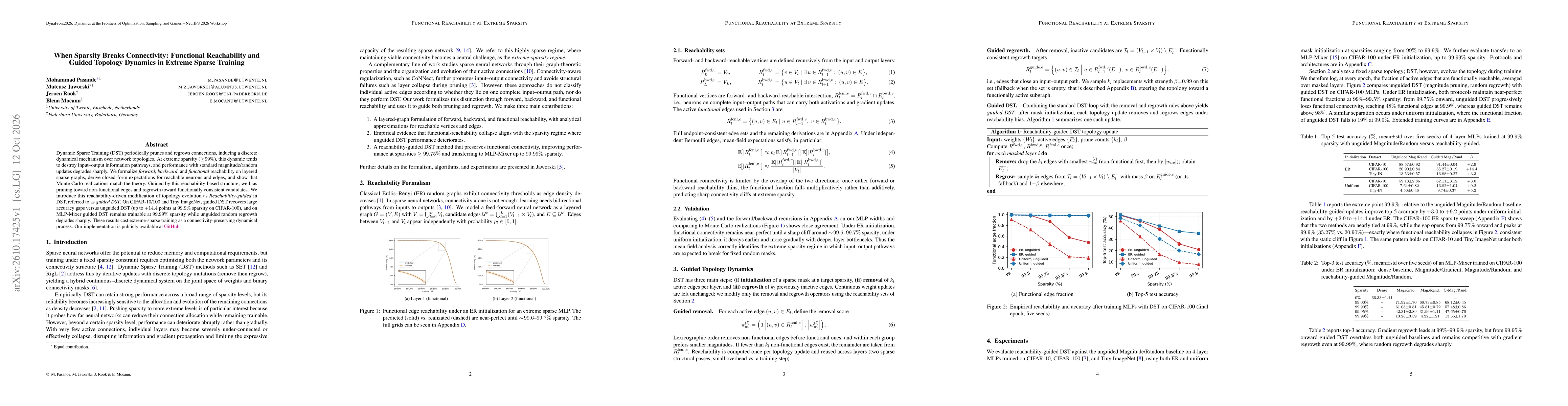 Thumbnail for When Sparsity Breaks Connectivity: Functional Reachability and Guided Topology Dynamics in Extreme Sparse Training