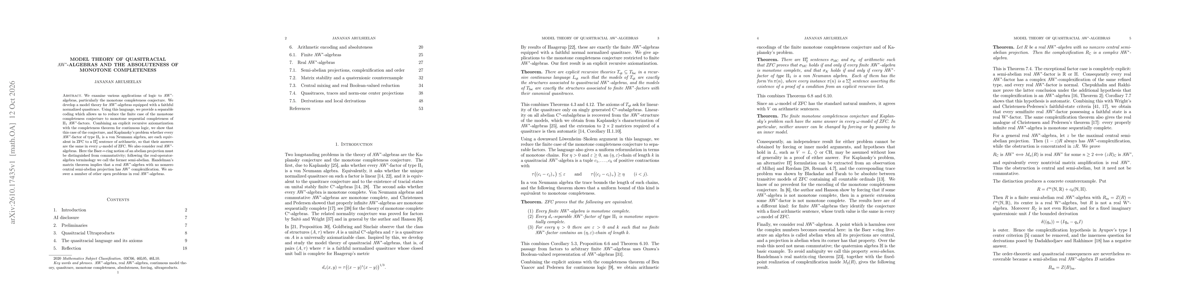 Thumbnail for Model theory of quasitracial $\mathrm{AW}^*$-algebras and the absoluteness of monotone completeness