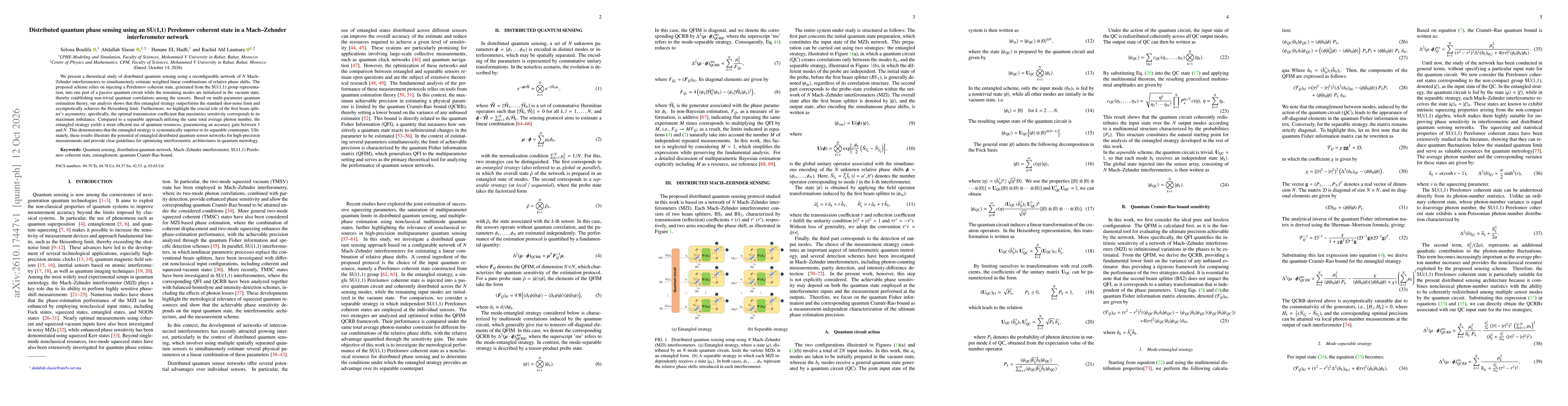 Thumbnail for Distributed quantum phase sensing using an SU(1,1) Perelomov coherent state in a Mach-Zehnder interferometer network