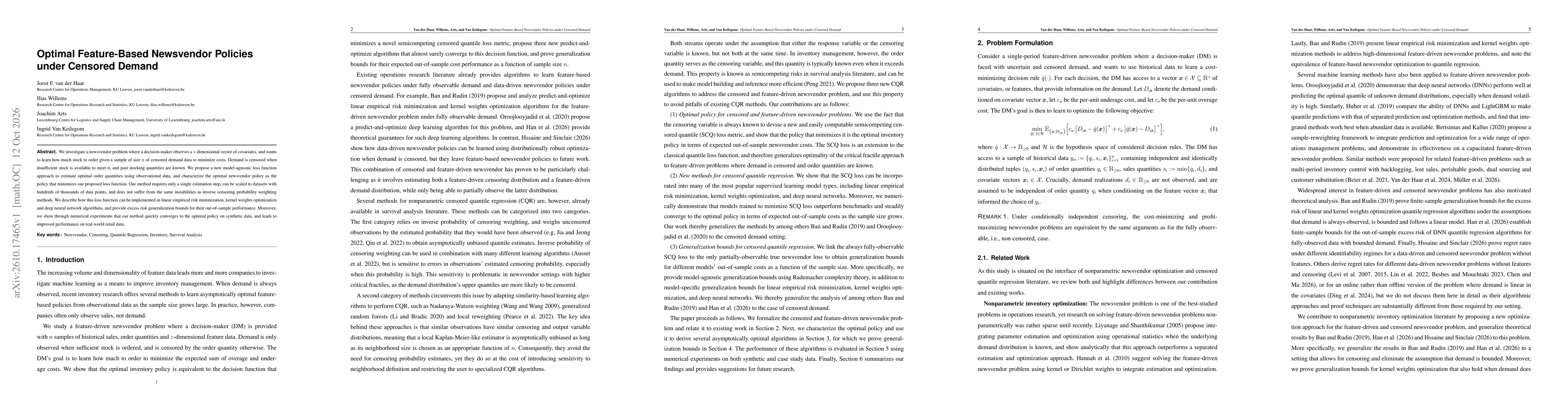 Thumbnail for Optimal Feature-Based Newsvendor Policies under Censored Demand
