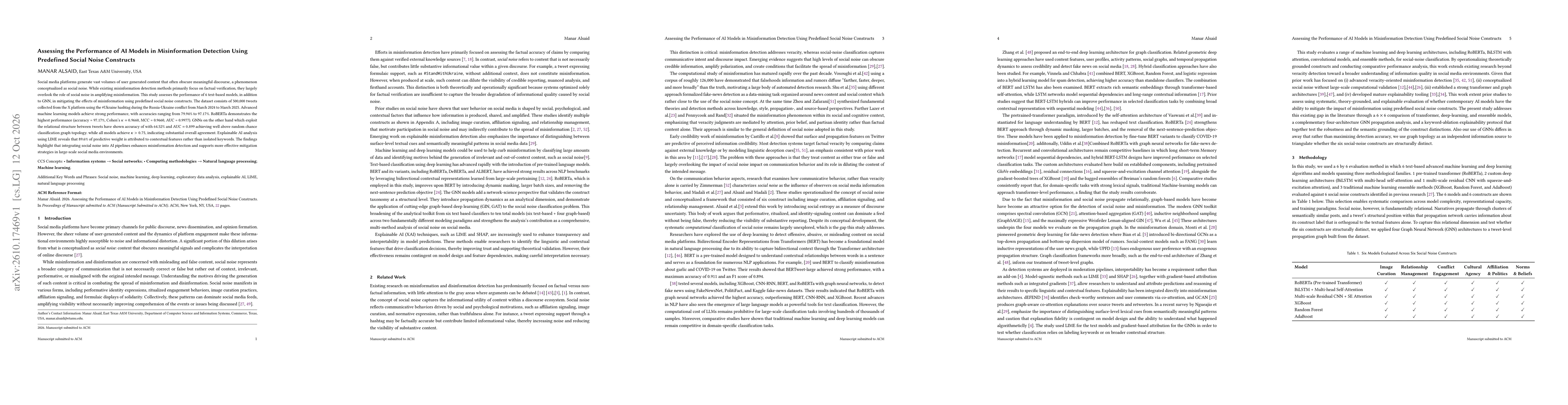 Thumbnail for Assessing the Performance of AI Models in Misinformation Detection Using Predefined Social Noise Constructs
