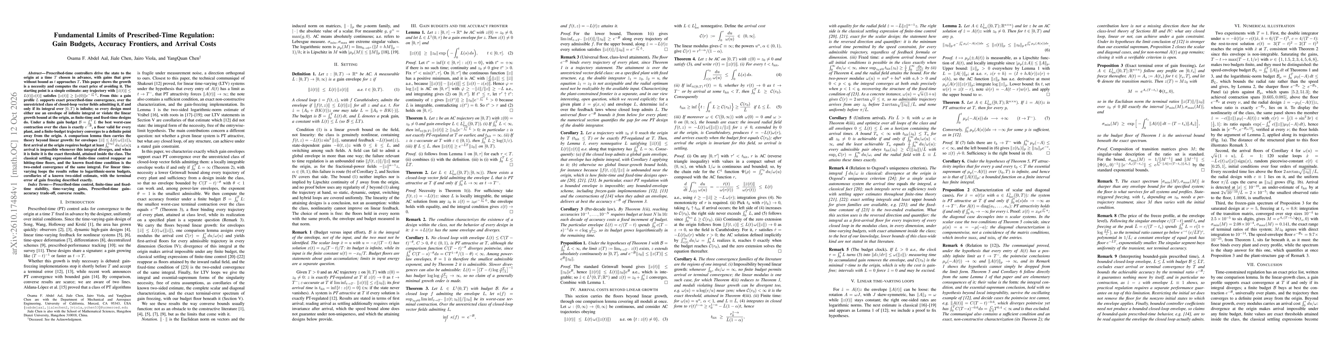 Thumbnail for Fundamental Limits of Prescribed-Time Regulation: Gain Budgets, Accuracy Frontiers, and Arrival Costs