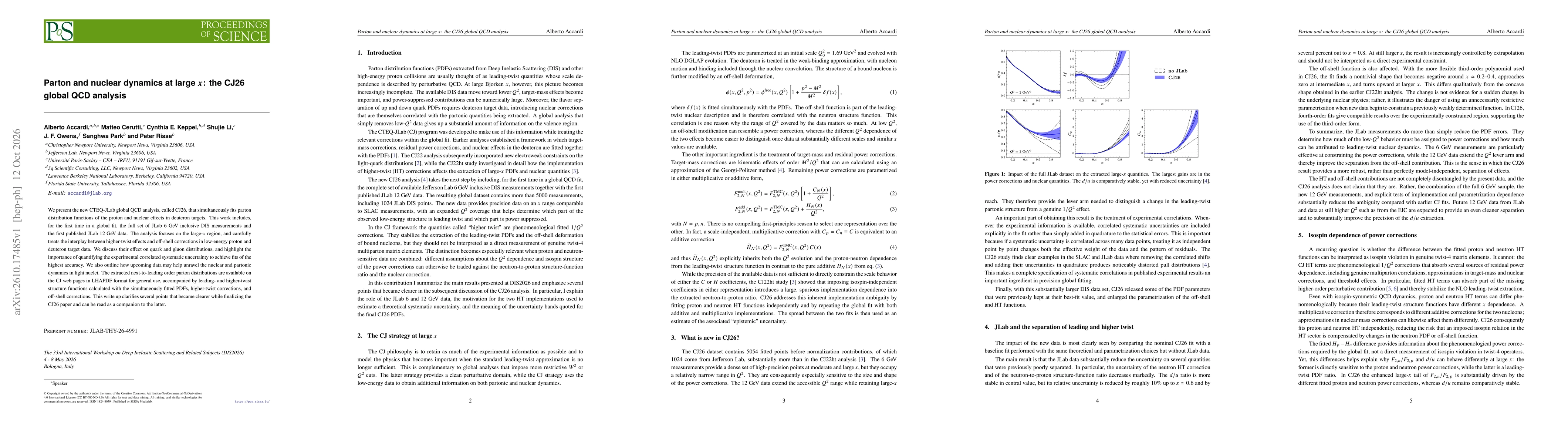 Thumbnail for Parton and nuclear dynamics at large $x$: the CJ26 global QCD analysis