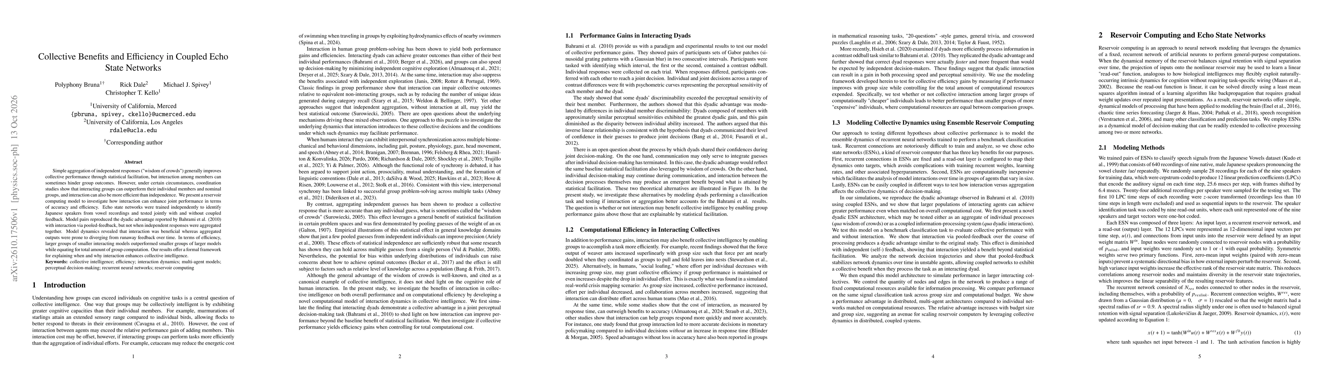 Thumbnail for Collective Benefits and Efficiency in Coupled Echo State Networks