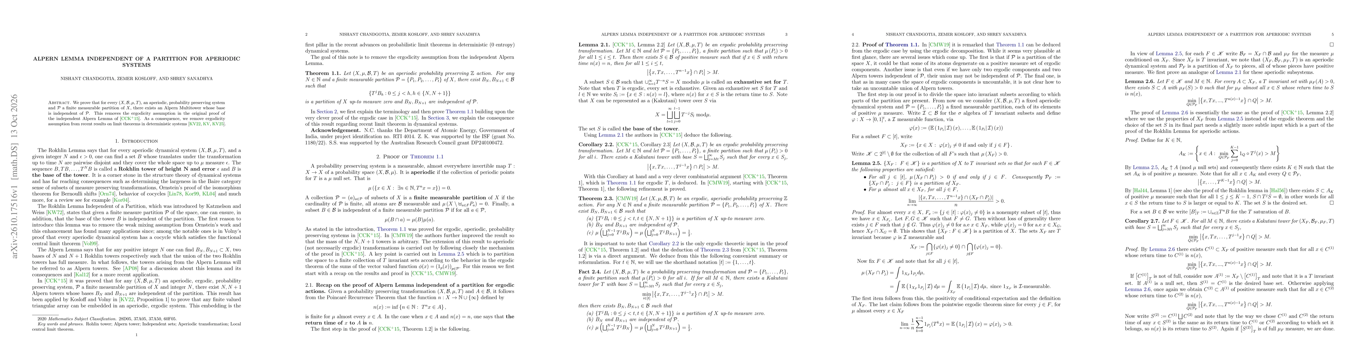 Thumbnail for Alpern Lemma Independent of a Partition for Aperiodic Systems