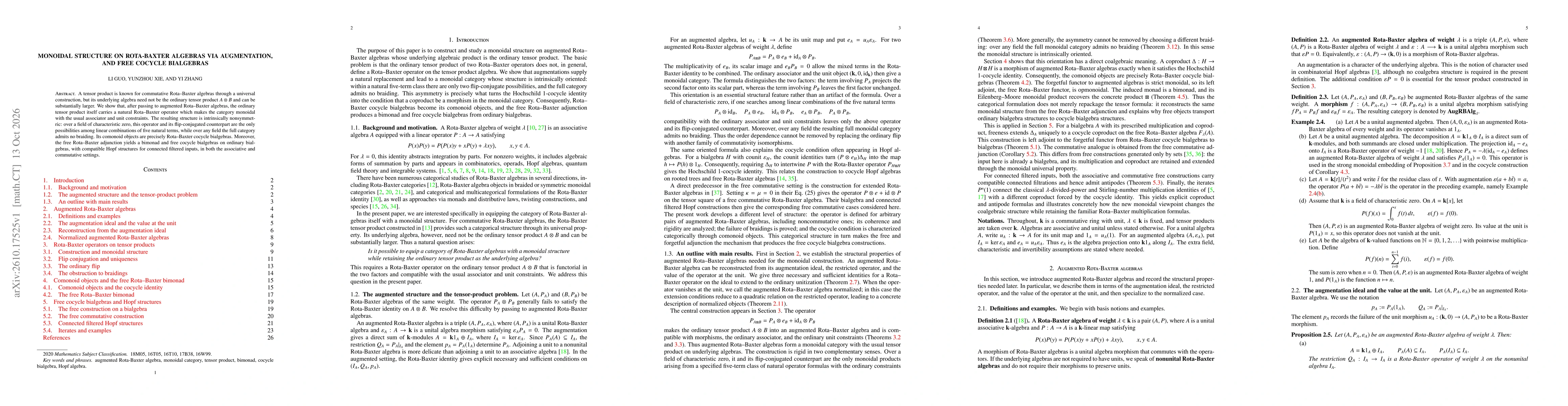 Thumbnail for Monoidal structure on Rota-Baxter algebras via augmentation, and free cocycle bialgebras