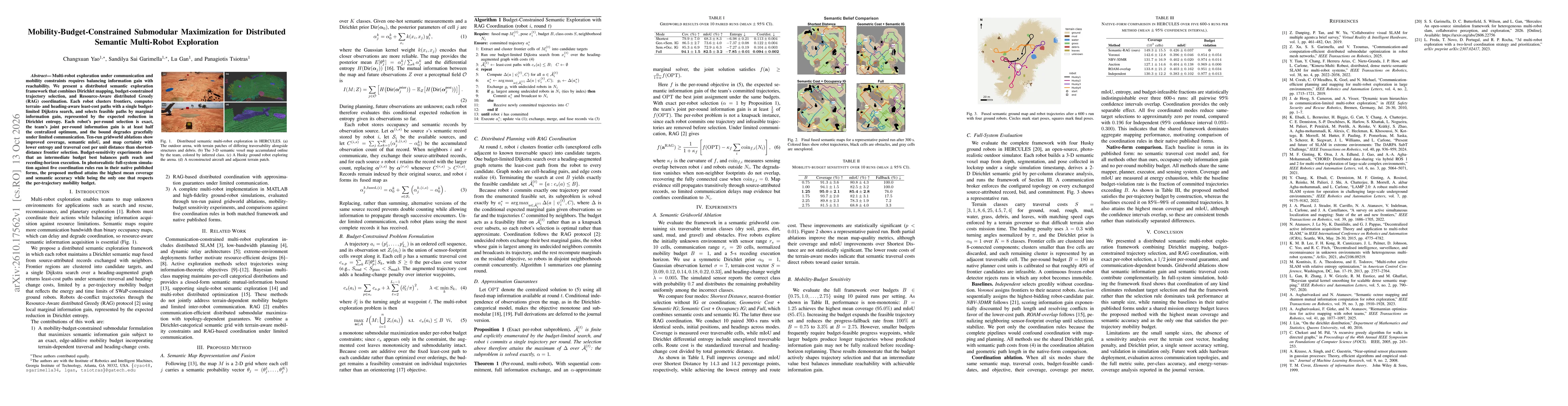 Thumbnail for Mobility-Budget-Constrained Submodular Maximization for Distributed Semantic Multi-Robot Exploration