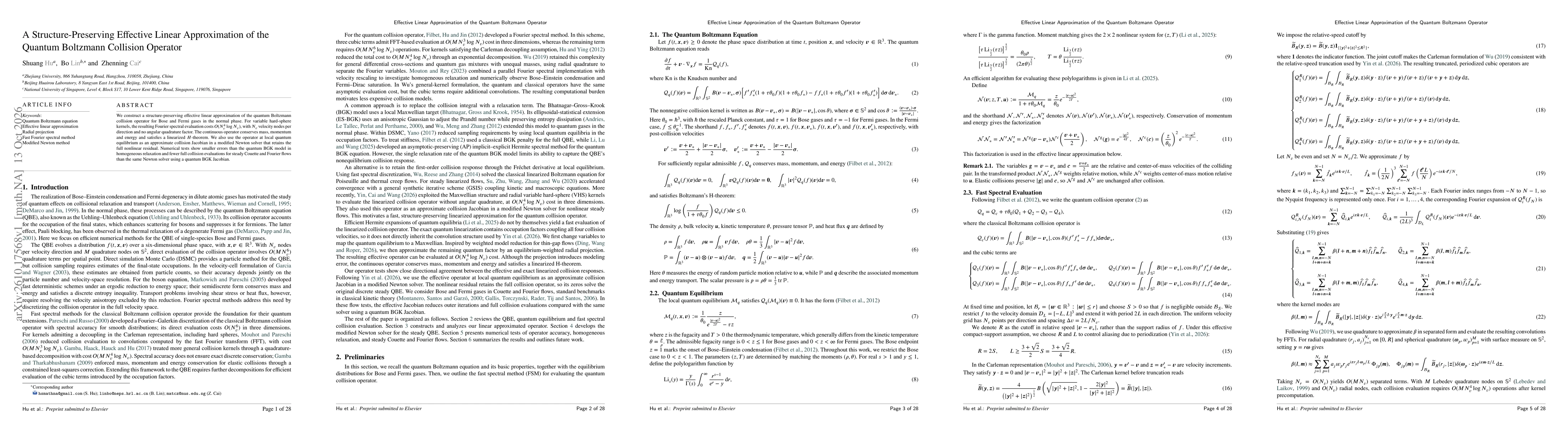 Thumbnail for A Structure-Preserving Effective Linear Approximation of the Quantum Boltzmann Collision Operator