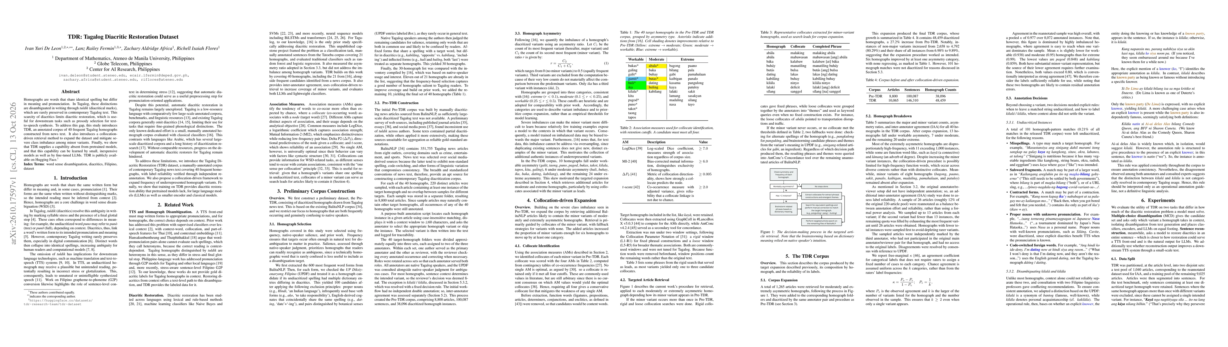 Thumbnail for TDR: Tagalog Diacritic Restoration Dataset