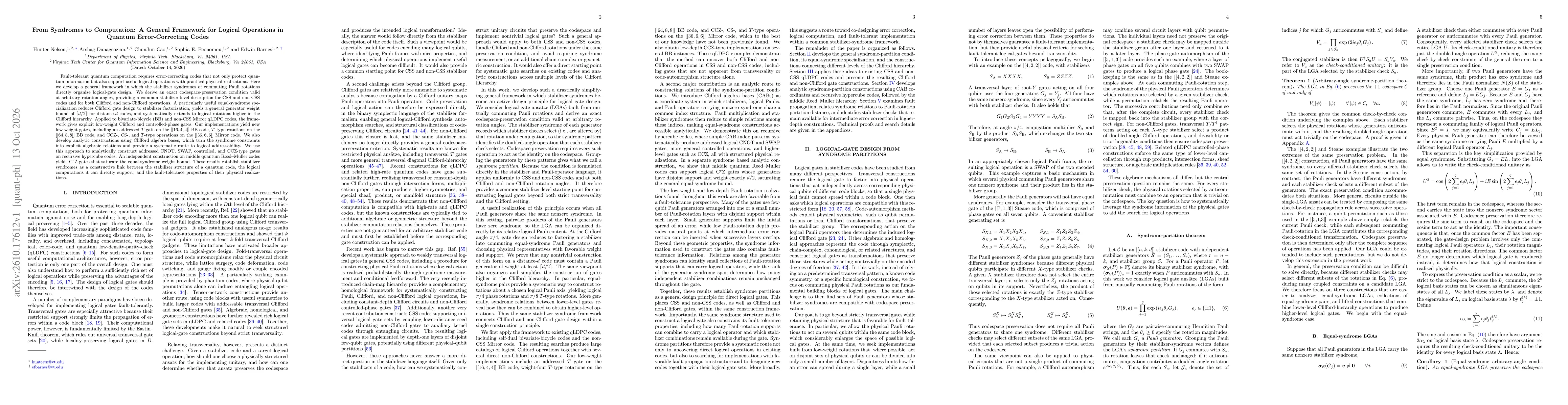 Thumbnail for From Syndromes to Computation: A General Framework for Logical Operations in Quantum Error-Correcting Codes