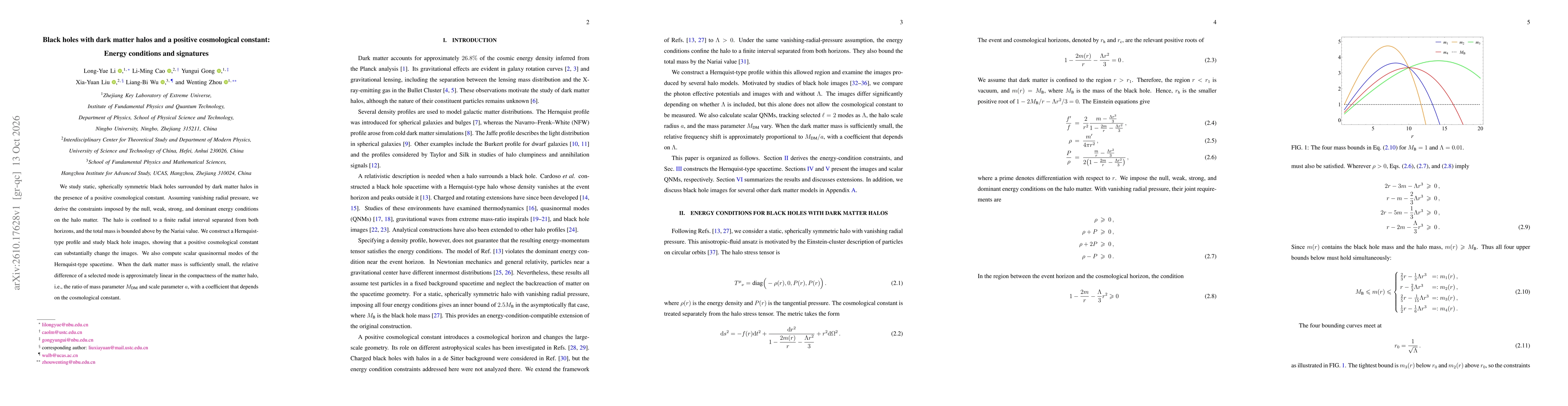Thumbnail for Black holes with dark matter halos and a positive cosmological constant: Energy conditions and signatures