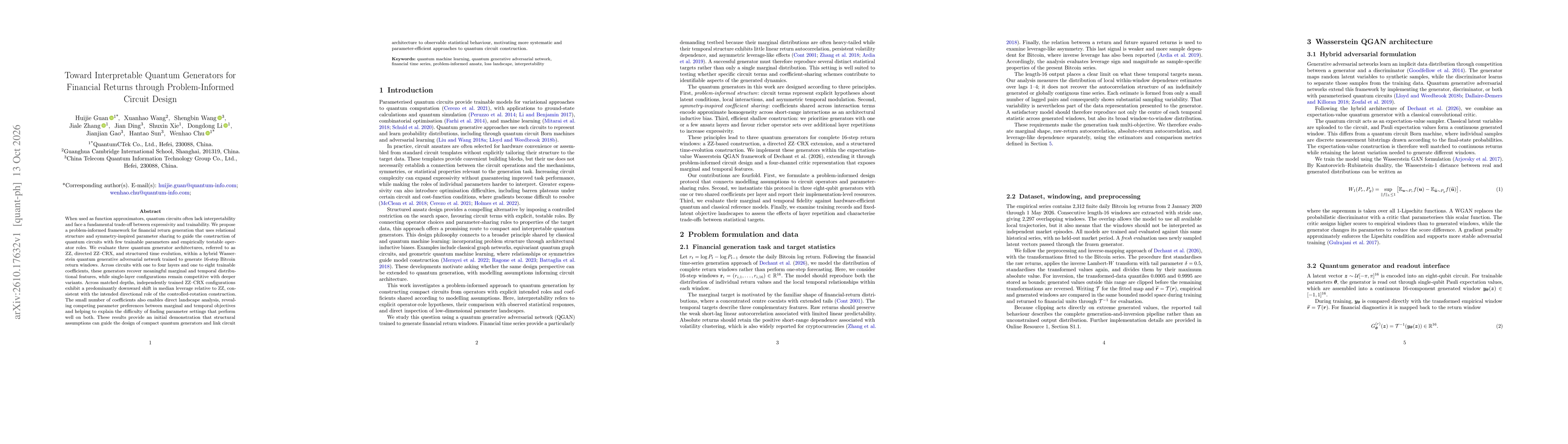 Thumbnail for Toward Interpretable Quantum Generators for Financial Returns through Problem-Informed Circuit Design