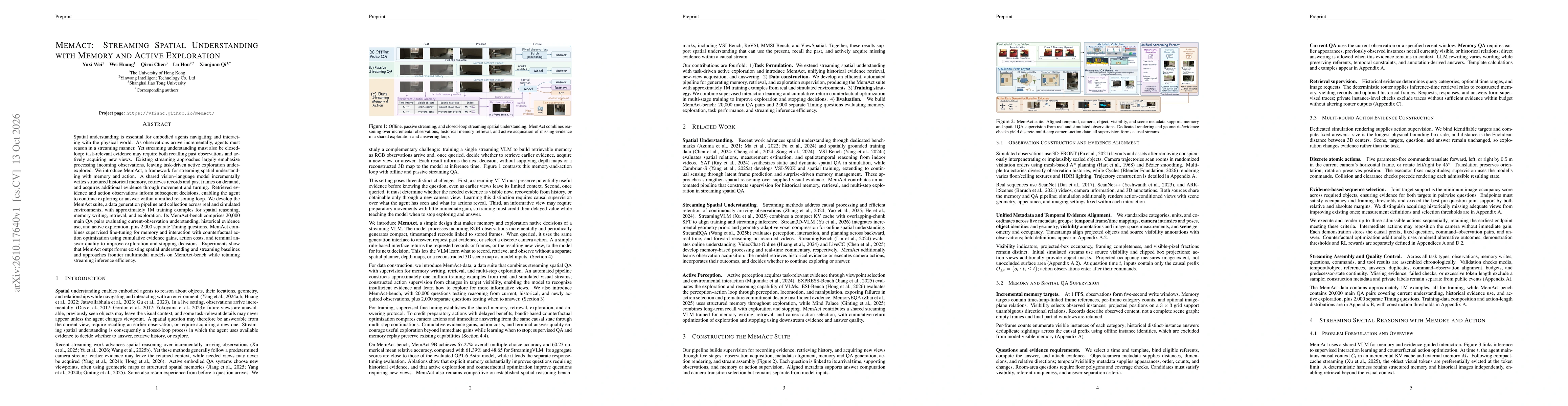 Thumbnail for MemAct: Streaming Spatial Understanding with Memory and Active Exploration