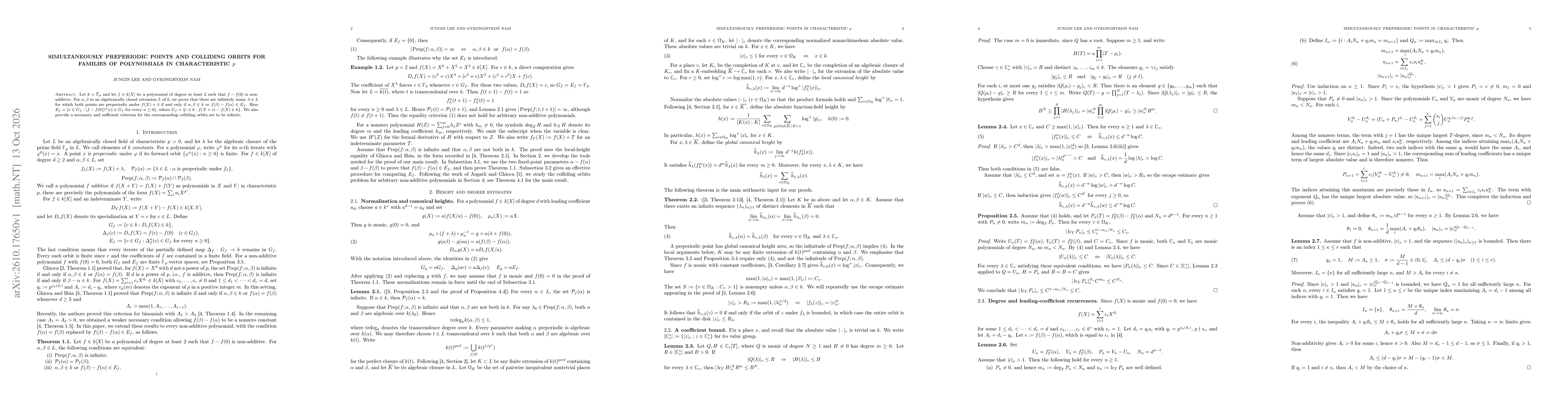 Thumbnail for Simultaneously preperiodic points and colliding orbits for families of polynomials in characteristic $p$