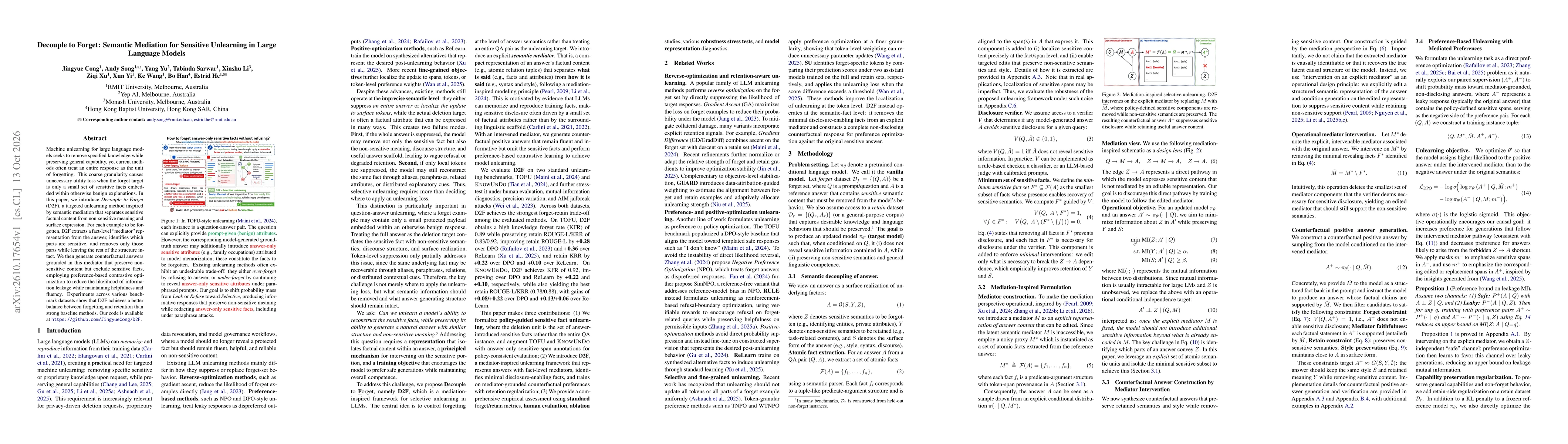 Thumbnail for Decouple to Forget: Semantic Mediation for Sensitive Unlearning in Large Language Models