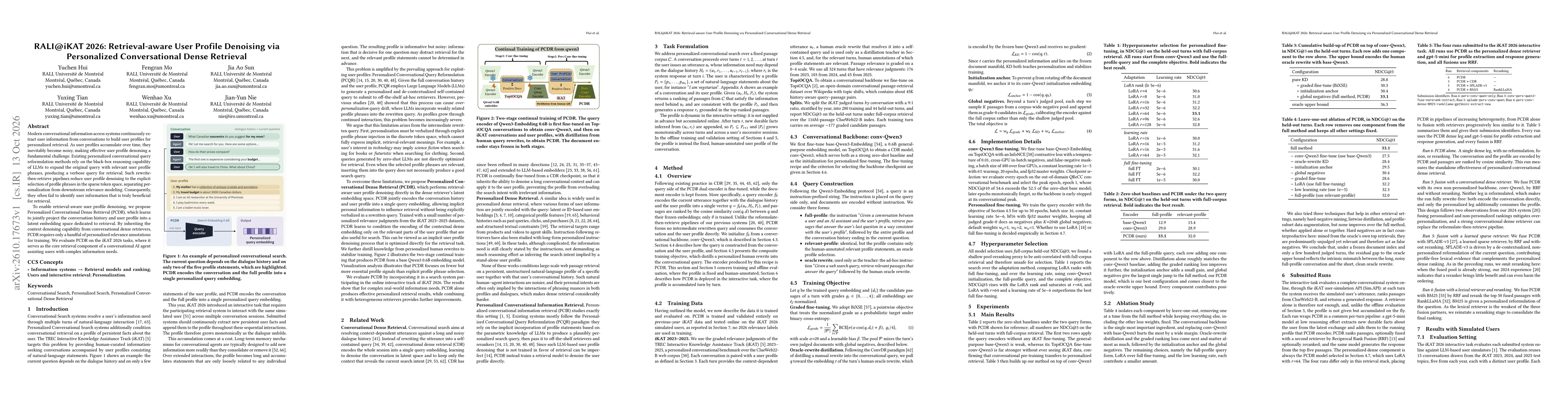 Thumbnail for RALI@iKAT 2026: Retrieval-aware User Profile Denoising via Personalized Conversational Dense Retrieval