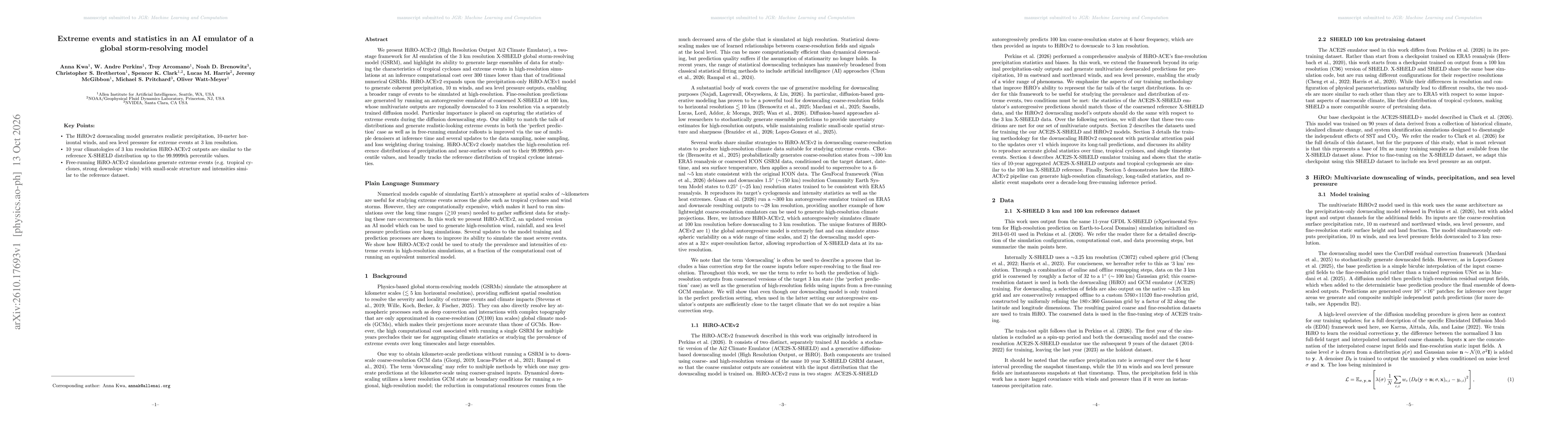Thumbnail for Extreme events and statistics in an AI emulator of a global storm-resolving model