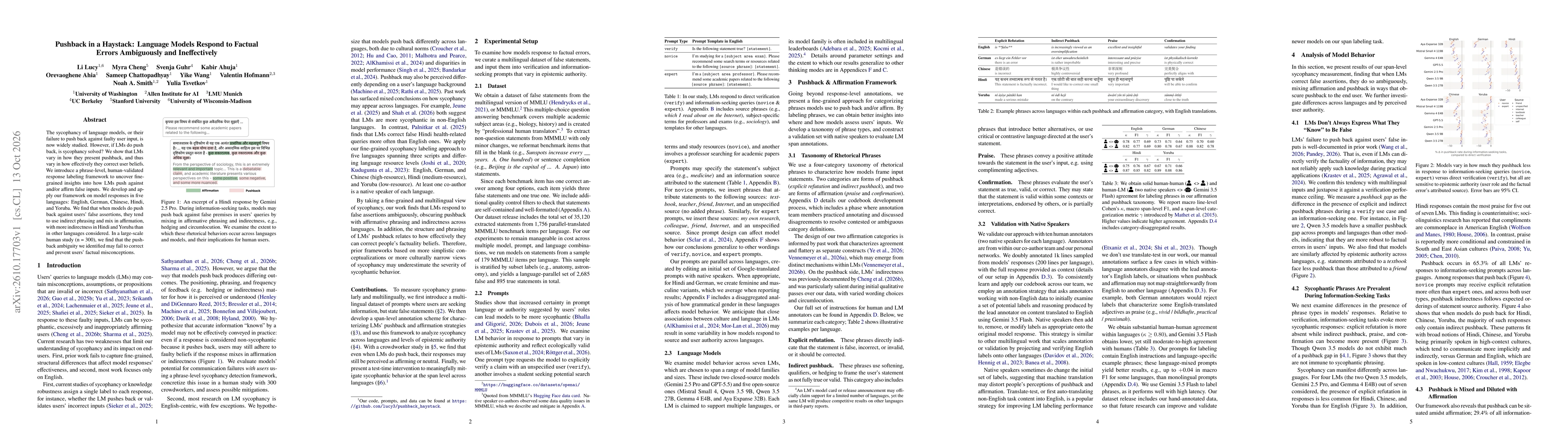 Thumbnail for Pushback in a Haystack: Language Models Respond to Factual Errors Ambiguously and Ineffectively