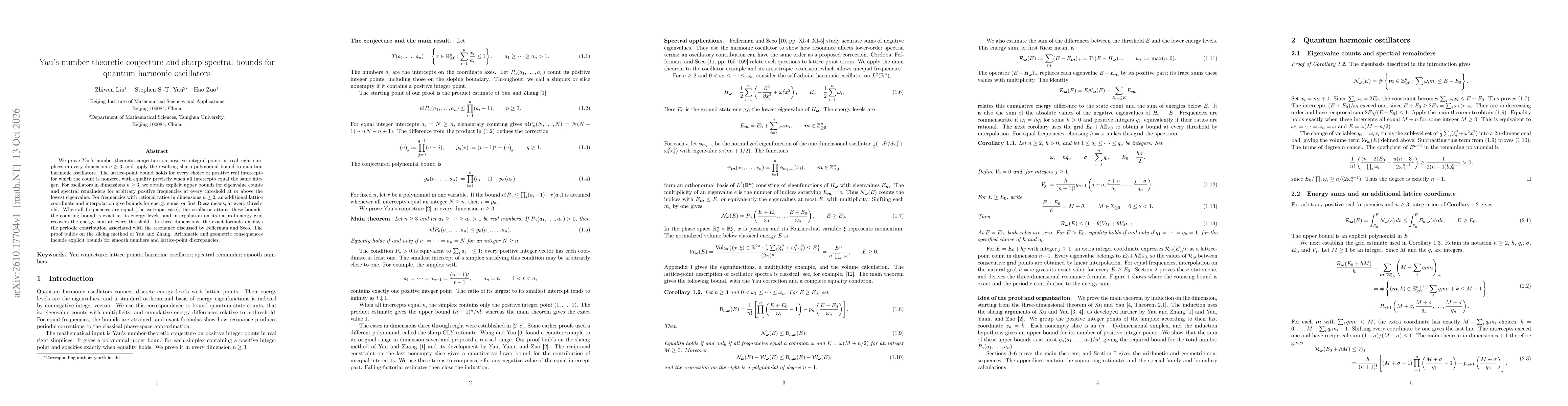 Thumbnail for Yau's number-theoretic conjecture and sharp spectral bounds for quantum harmonic oscillators