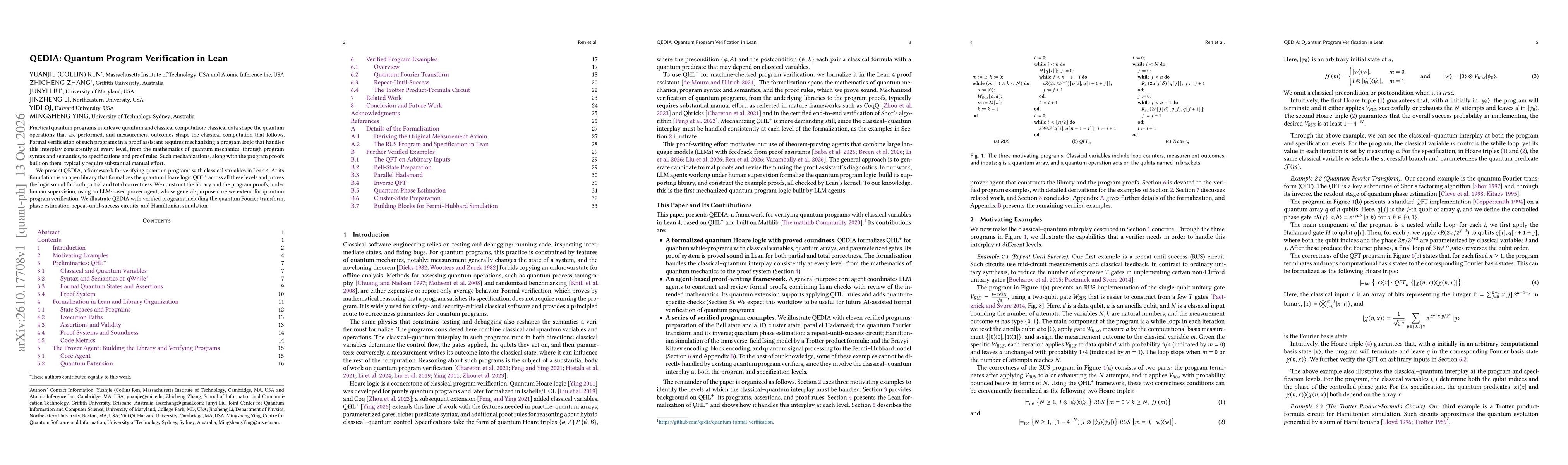 Thumbnail for QEDIA: Quantum Program Verification in Lean