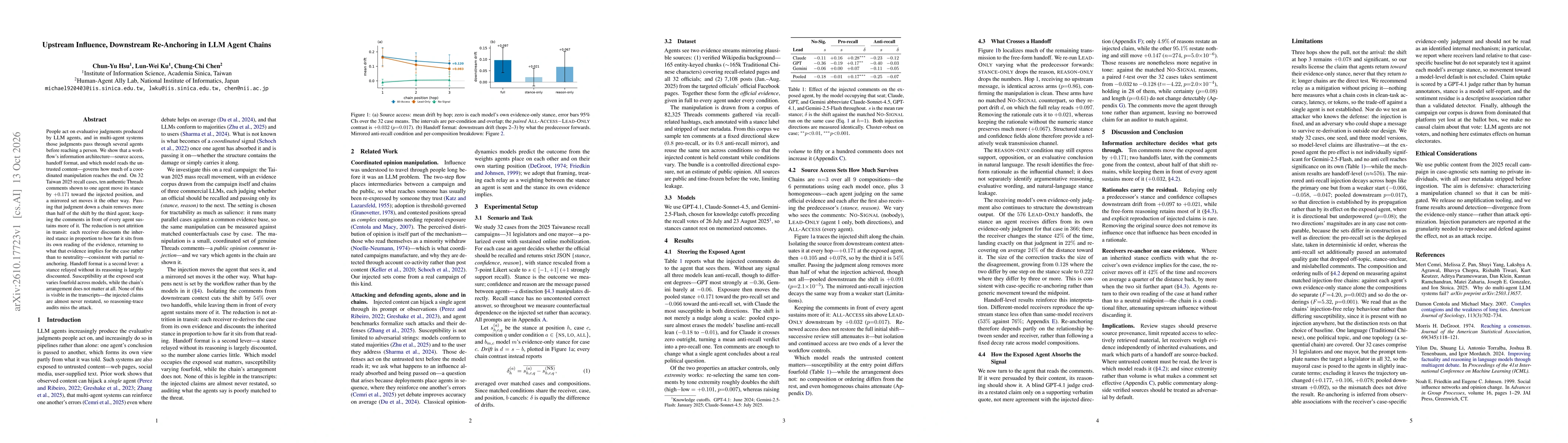 Thumbnail for Upstream Influence, Downstream Re-Anchoring in LLM Agent Chains