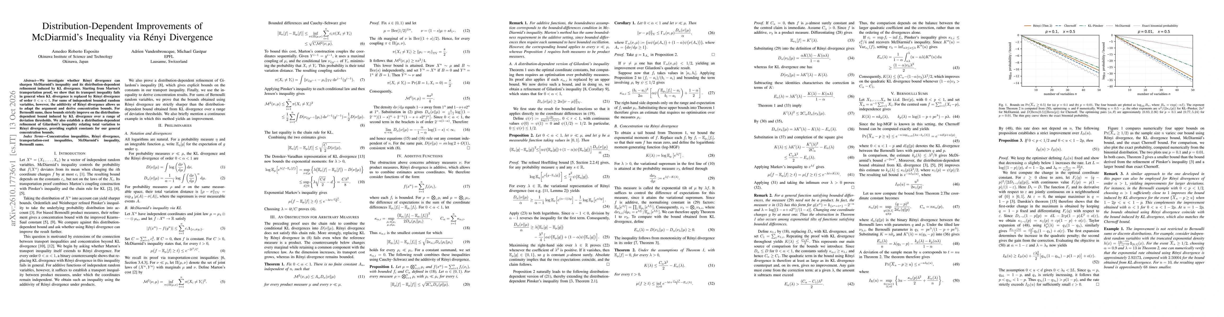Thumbnail for Distribution-Dependent Improvements of McDiarmid's Inequality via Rényi Divergence