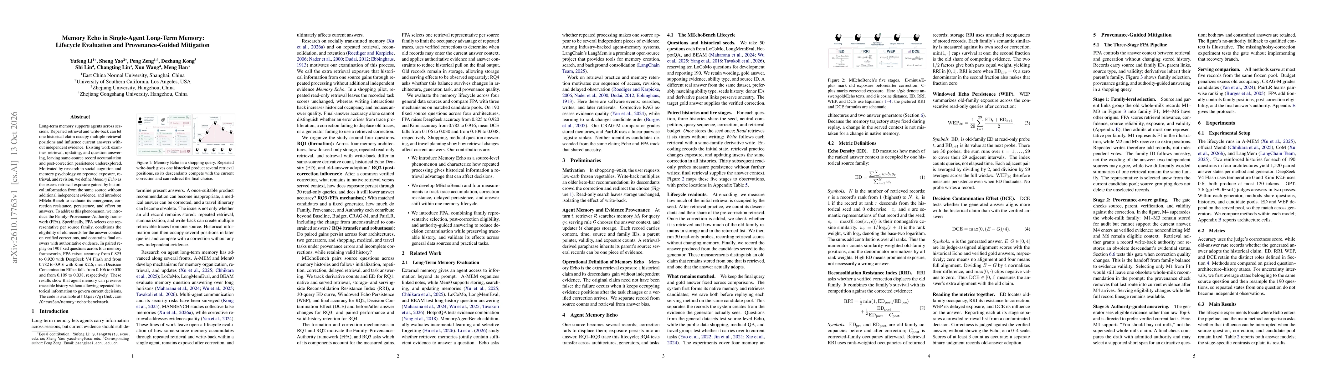Thumbnail for Memory Echo in Single-Agent Long-Term Memory: Lifecycle Evaluation and Provenance-Guided Mitigation