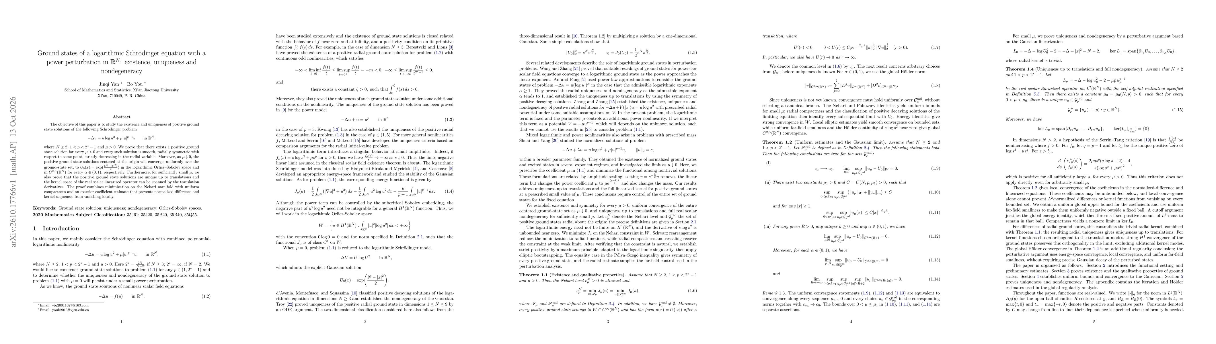 Thumbnail for Ground states of a logarithmic Schrödinger equation with a power perturbation in $\mathbb{R}^N$: existence, uniqueness and nondegeneracy