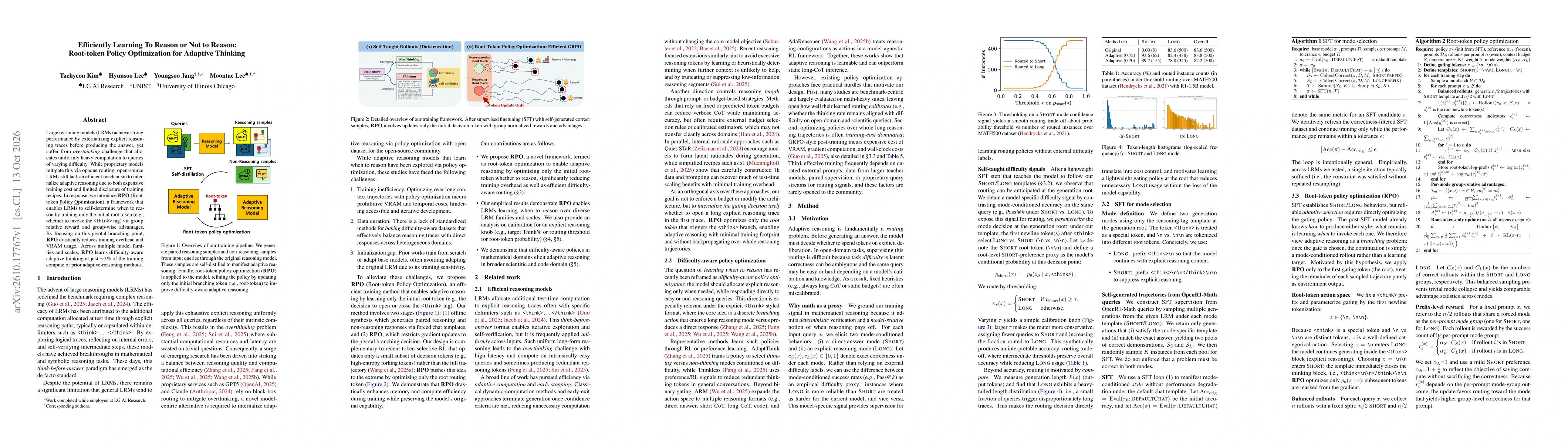 Thumbnail for Efficiently Learning To Reason or Not to Reason: Root-token Policy Optimization for Adaptive Thinking
