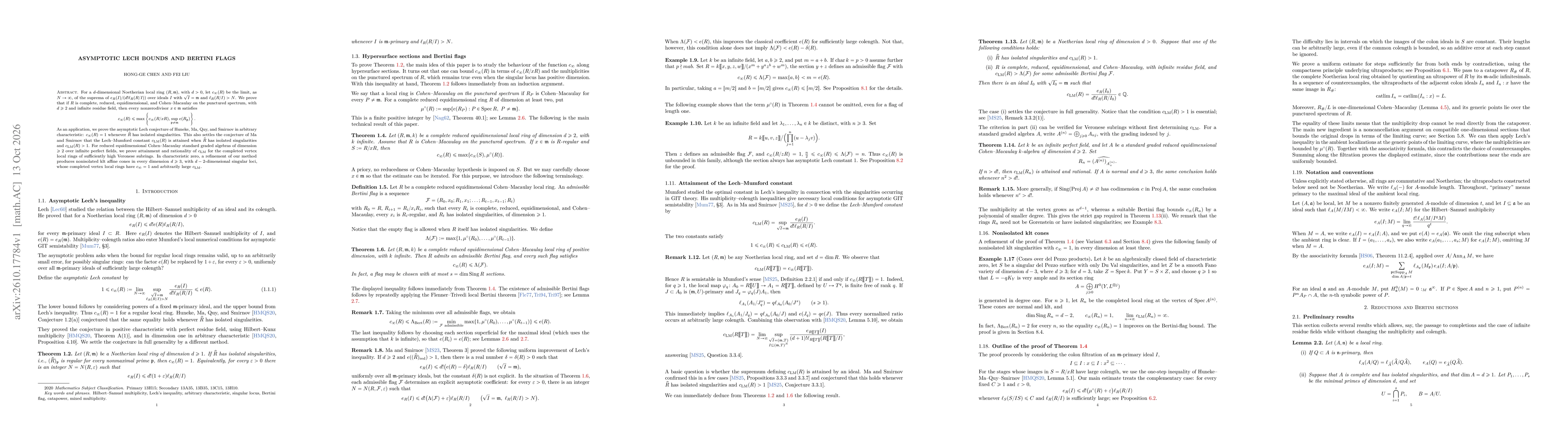 Thumbnail for Asymptotic Lech Bounds and Bertini Flags
