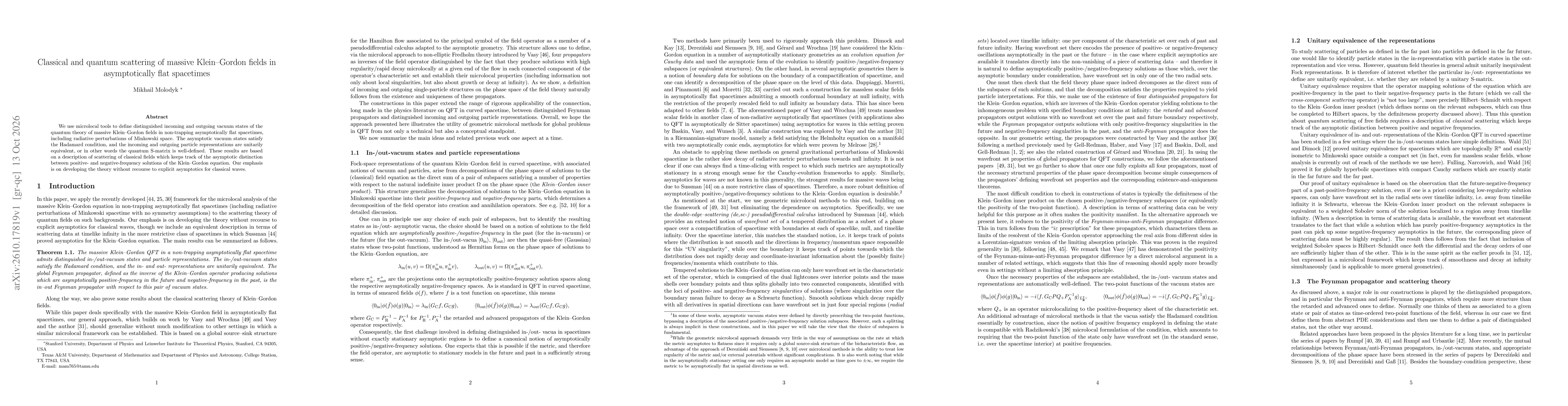 Thumbnail for Classical and quantum scattering of massive Klein--Gordon fields in asymptotically flat spacetimes