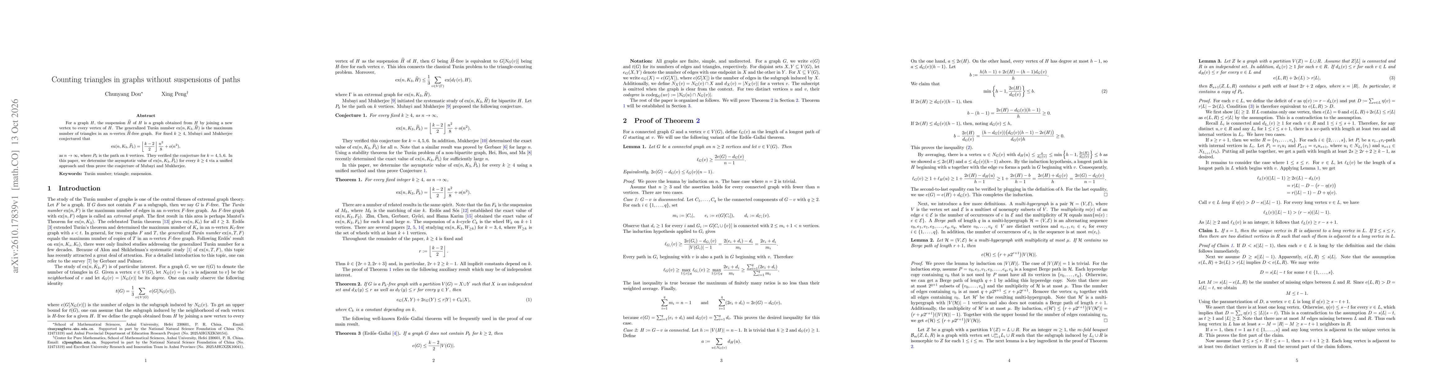 Thumbnail for Counting triangles in graphs without suspensions of paths