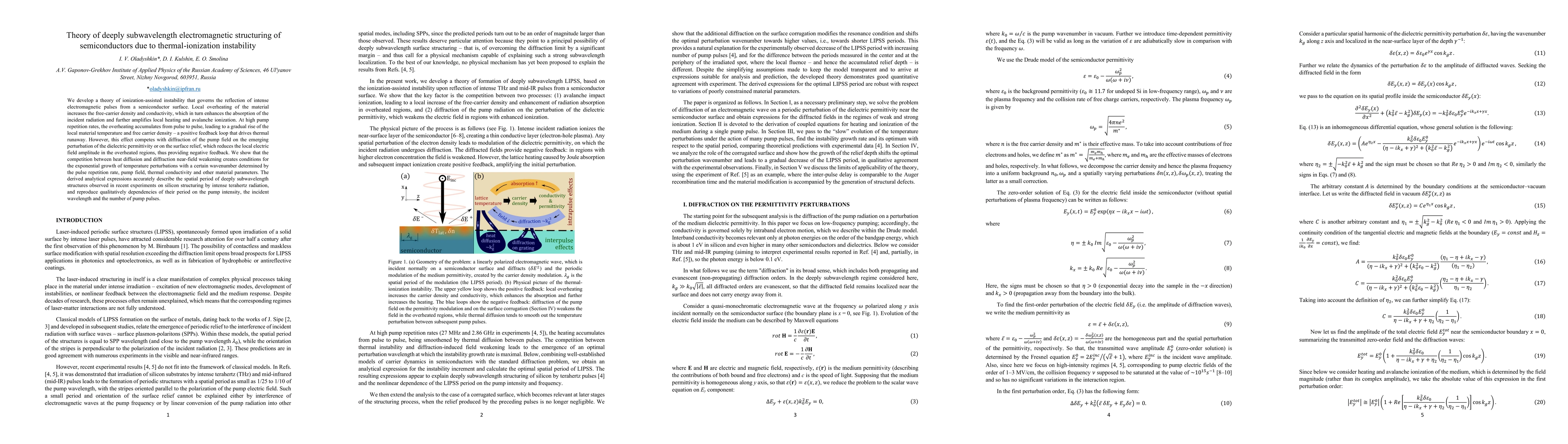 Thumbnail for Theory of deeply subwavelength electromagnetic structuring of semiconductors due to thermal-ionization instability