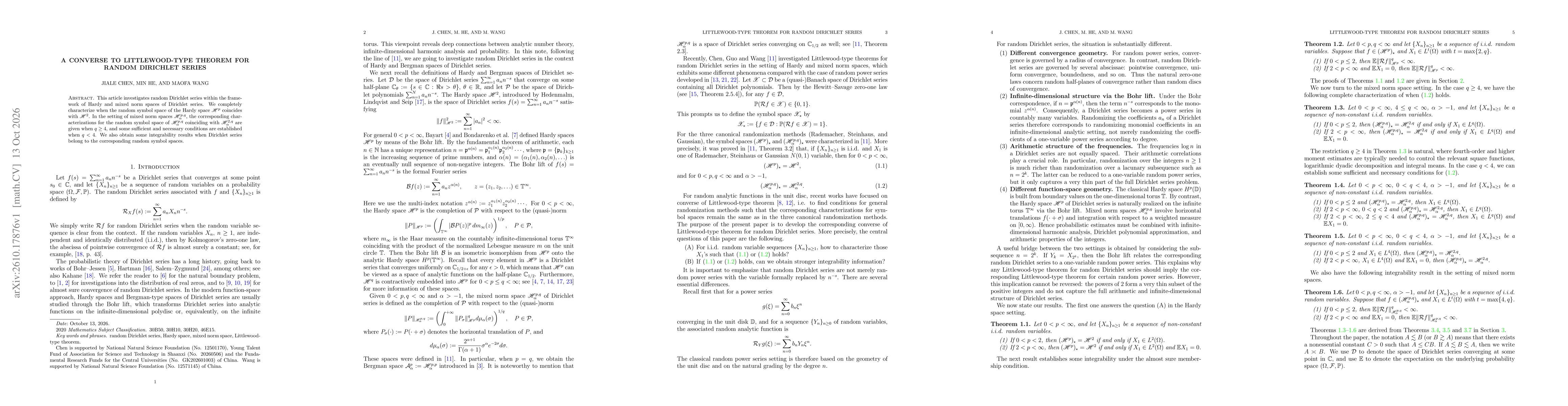 Thumbnail for A converse to Littlewood-type theorem for random Dirichlet series