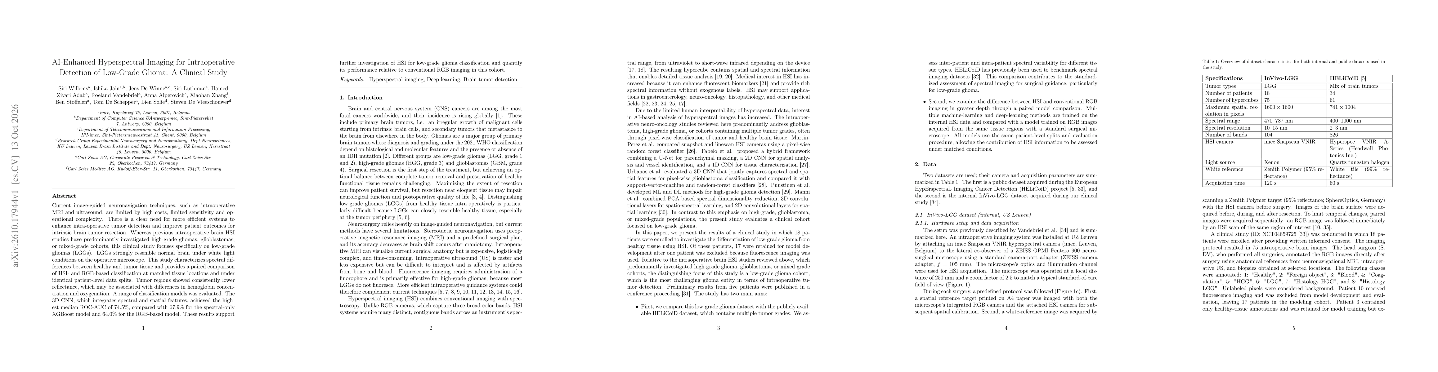 Thumbnail for AI-Enhanced Hyperspectral Imaging for Intraoperative Detection of Low-Grade Glioma: A Clinical Study