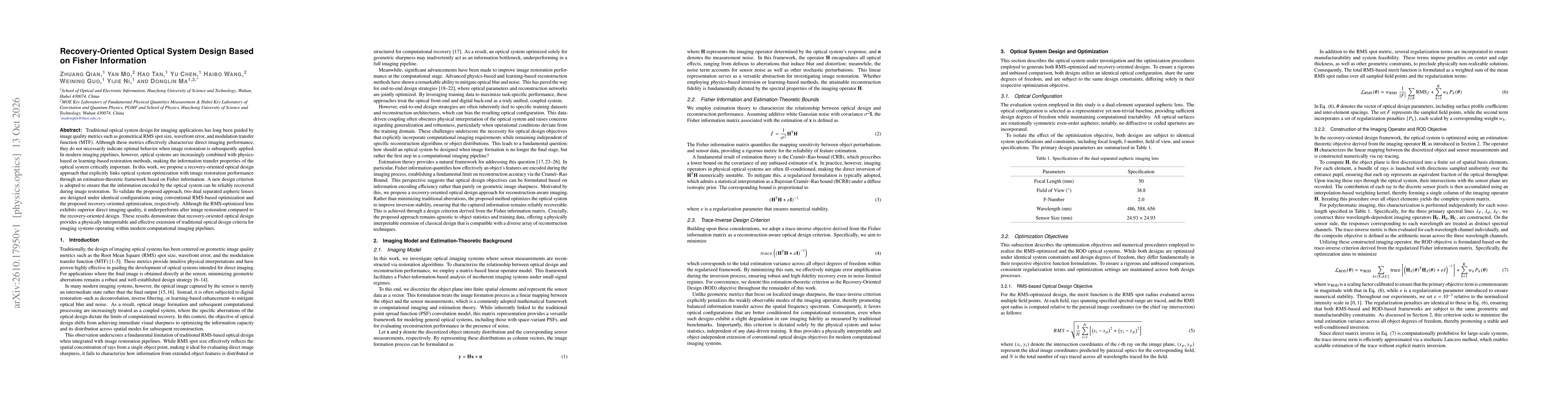 Thumbnail for Recovery-Oriented Optical System Design Based on Fisher Information