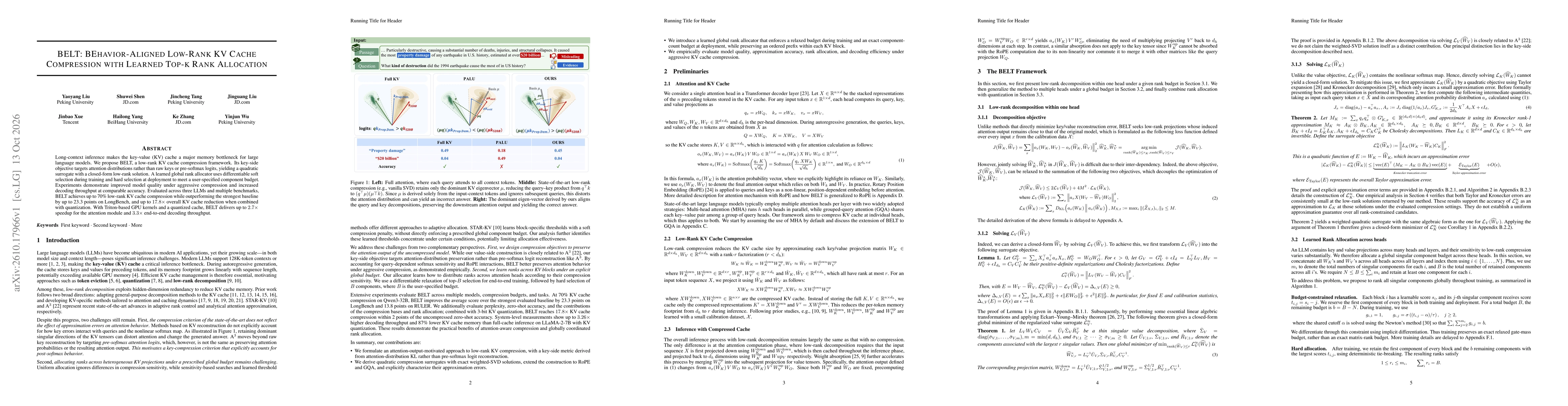 Thumbnail for BELT : BEhavior-Aligned Low-Rank KV Cache Compression with Learned Top-k Rank Allocation