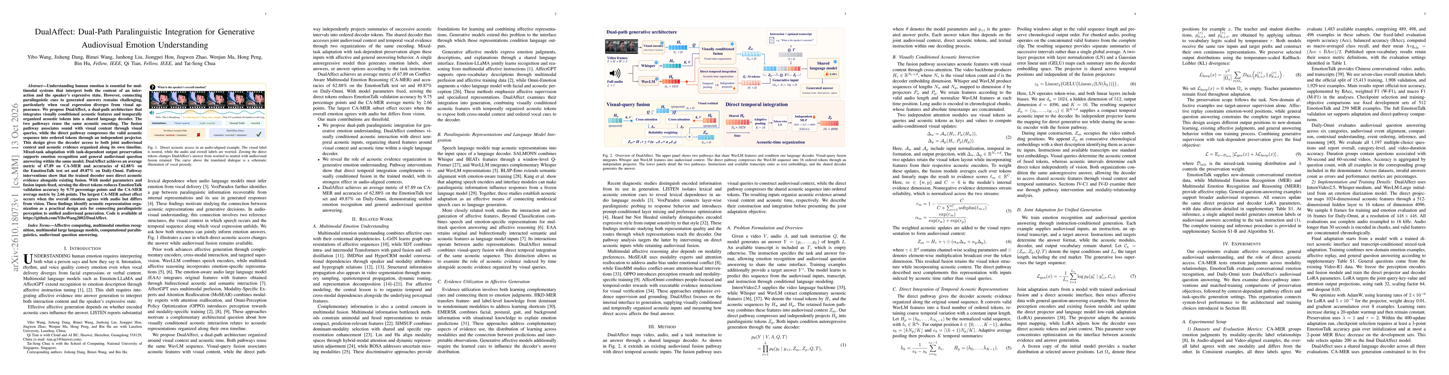 Thumbnail for DualAffect: Dual-Path Paralinguistic Integration for Generative Audiovisual Emotion Understanding