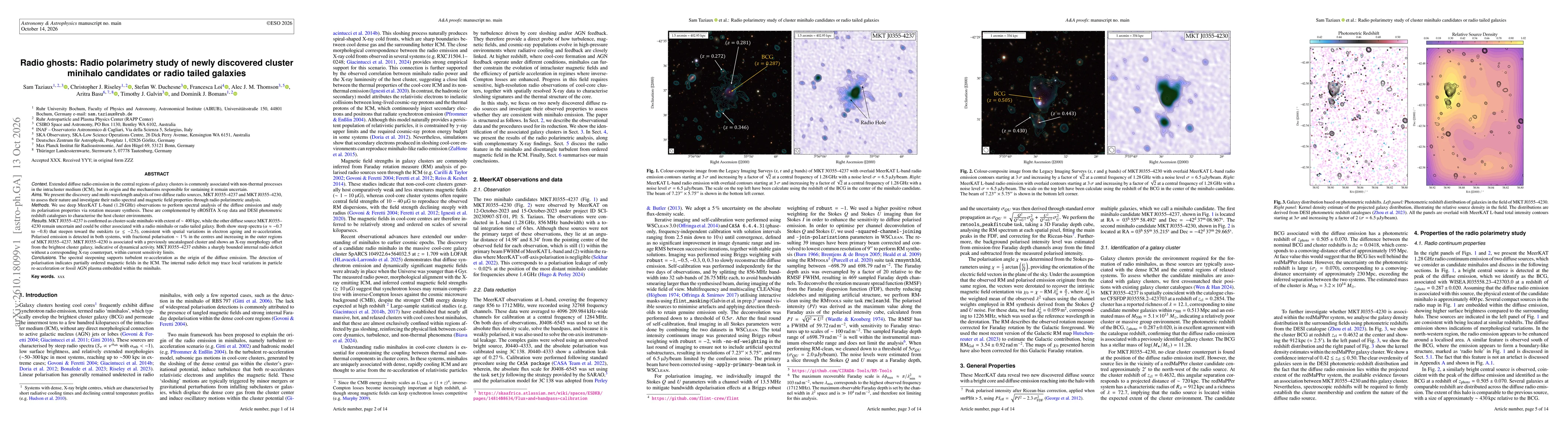 Thumbnail for Radio ghosts: Radio polarimetry study of newly discovered cluster minihalo candidates or radio tailed galaxies