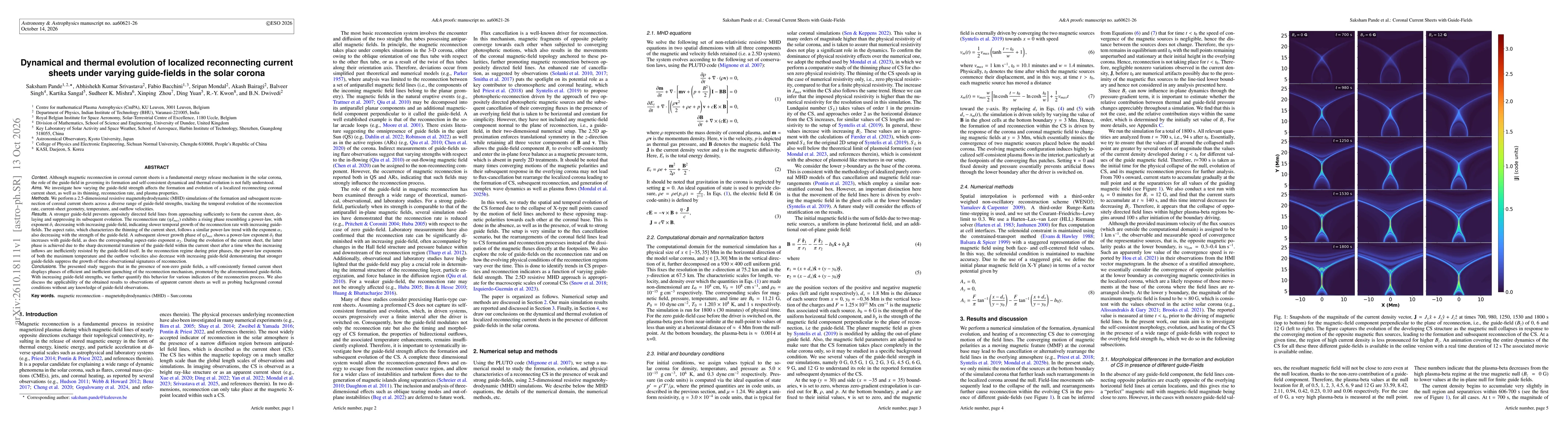 Thumbnail for Dynamical and thermal evolution of localized reconnecting current sheets under varying guide-fields in the solar corona