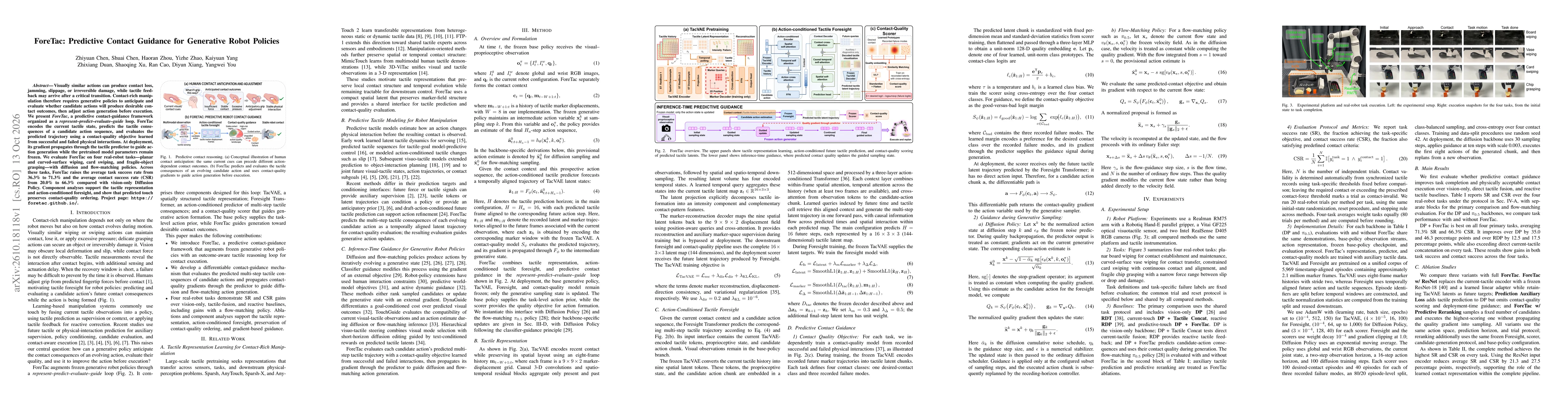 Thumbnail for ForeTac: Predictive Contact Guidance for Generative Robot Policies