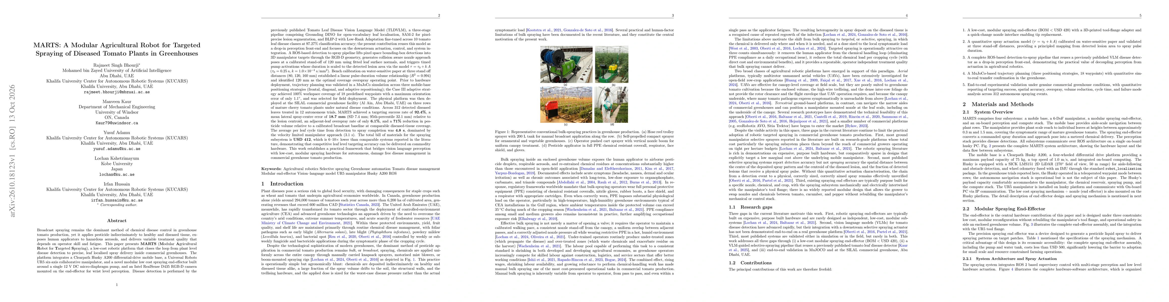 Thumbnail for MARTS: A Modular Agricultural Robot for Targeted Spraying of Diseased Tomato Plants in Greenhouses