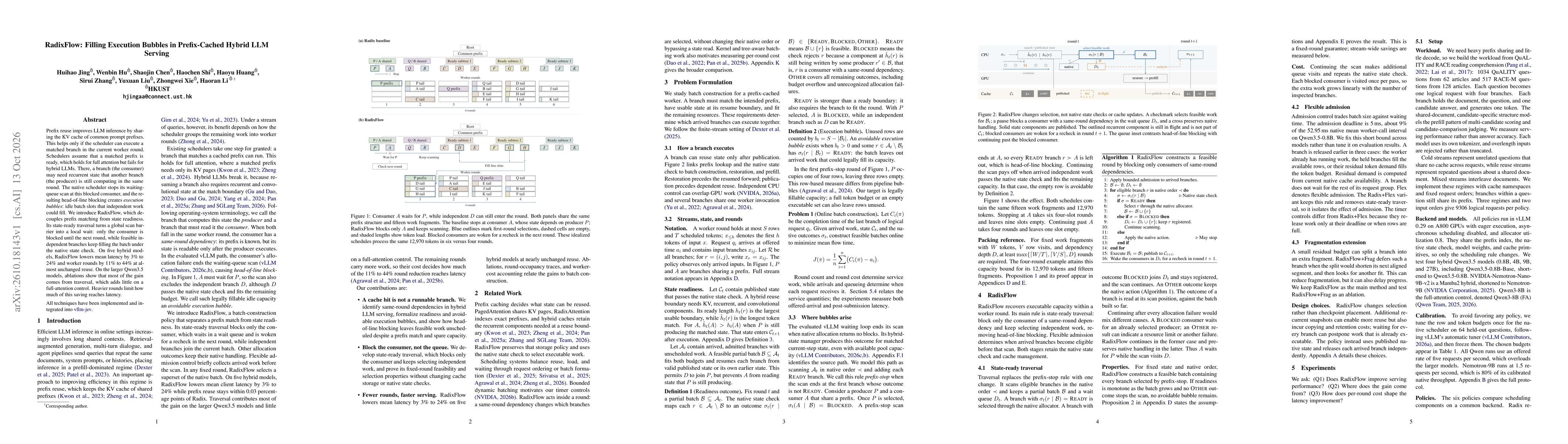 Thumbnail for RadixFlow: Filling Execution Bubbles in Prefix-Cached Hybrid LLM Serving