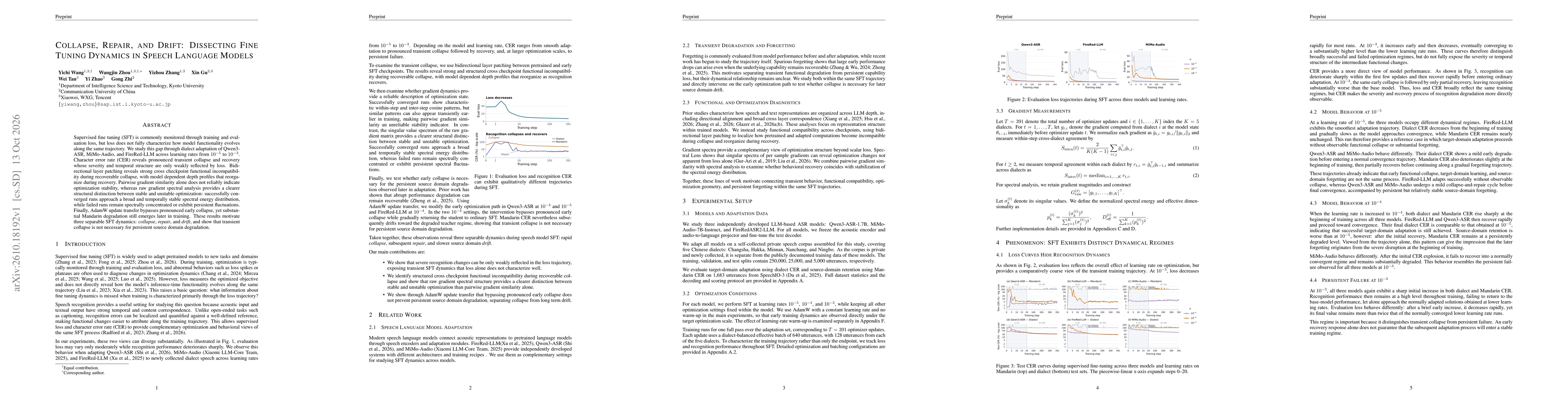 Thumbnail for Collapse, Repair, and Drift: Dissecting Fine Tuning Dynamics in Speech Language Models