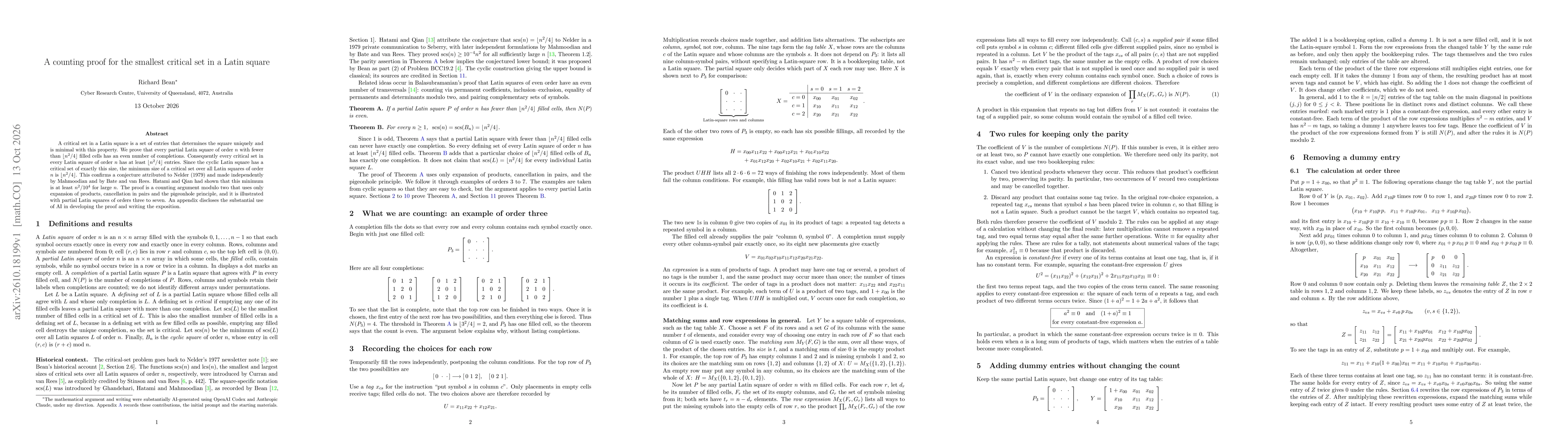 Thumbnail for A counting proof for the smallest critical set in a Latin square