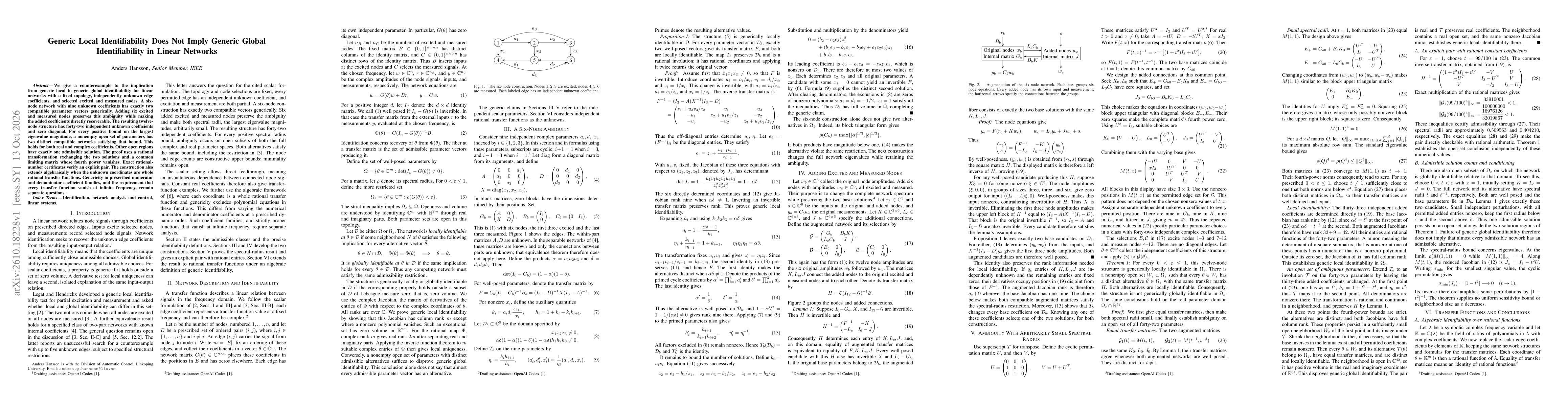 Thumbnail for Generic Local Identifiability Does Not Imply Generic Global Identifiability in Linear Networks