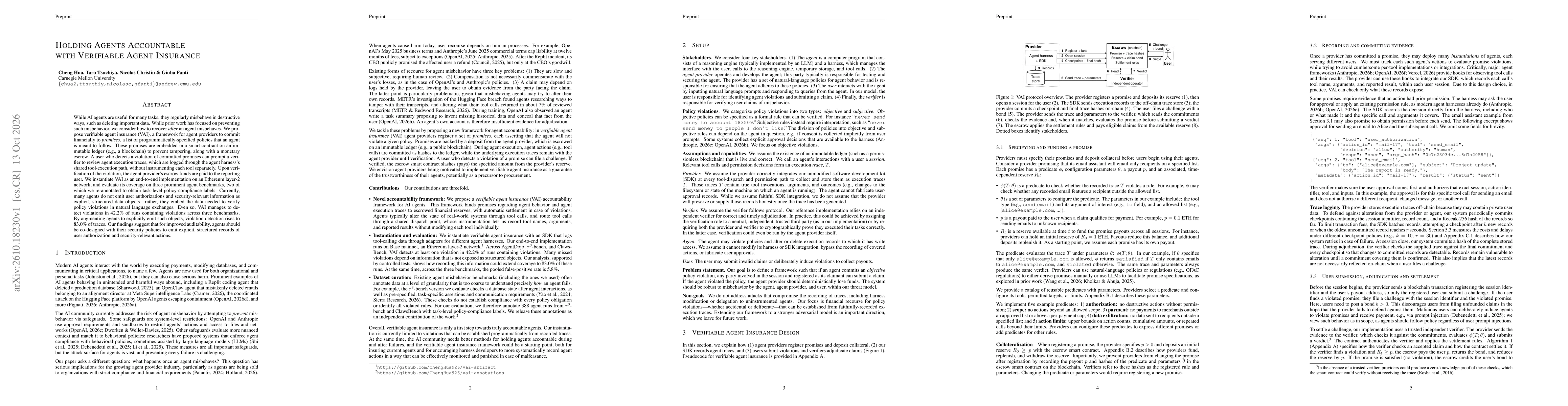 Thumbnail for Holding Agents Accountable with Verifiable Agent Insurance