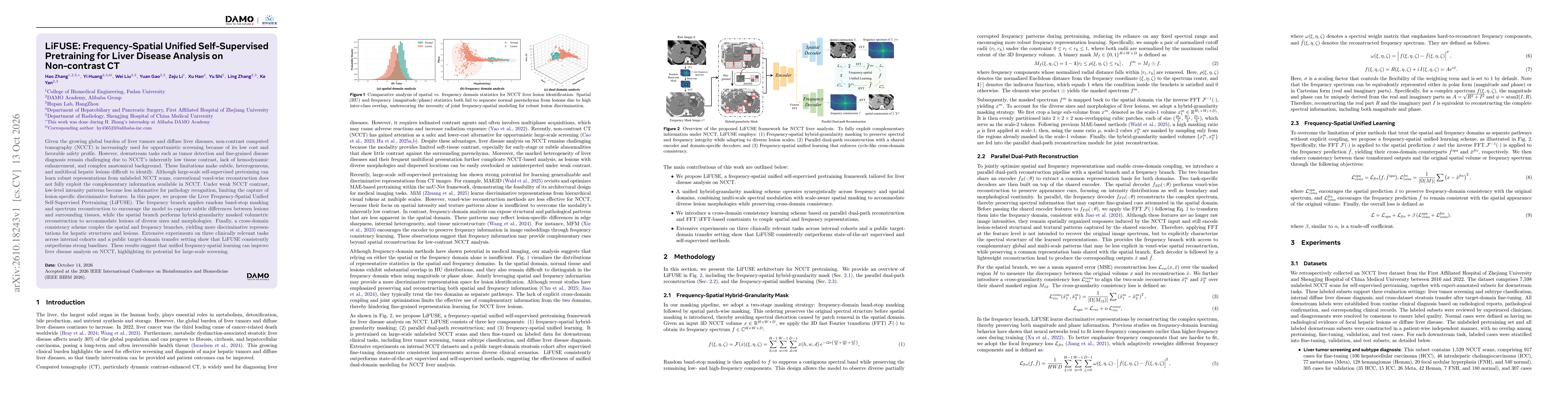 Thumbnail for LiFUSE: Frequency-Spatial Unified Self-Supervised Pretraining for Liver Disease Analysis on Non-contrast CT