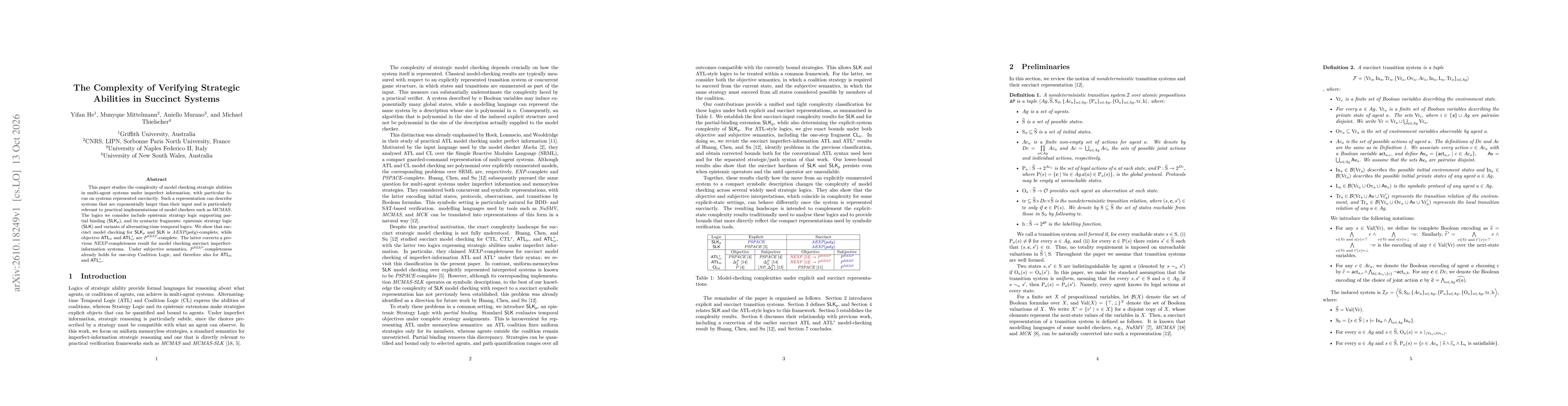 Thumbnail for The Complexity of Verifying Strategic Abilities in Succinct Multiagent Systems